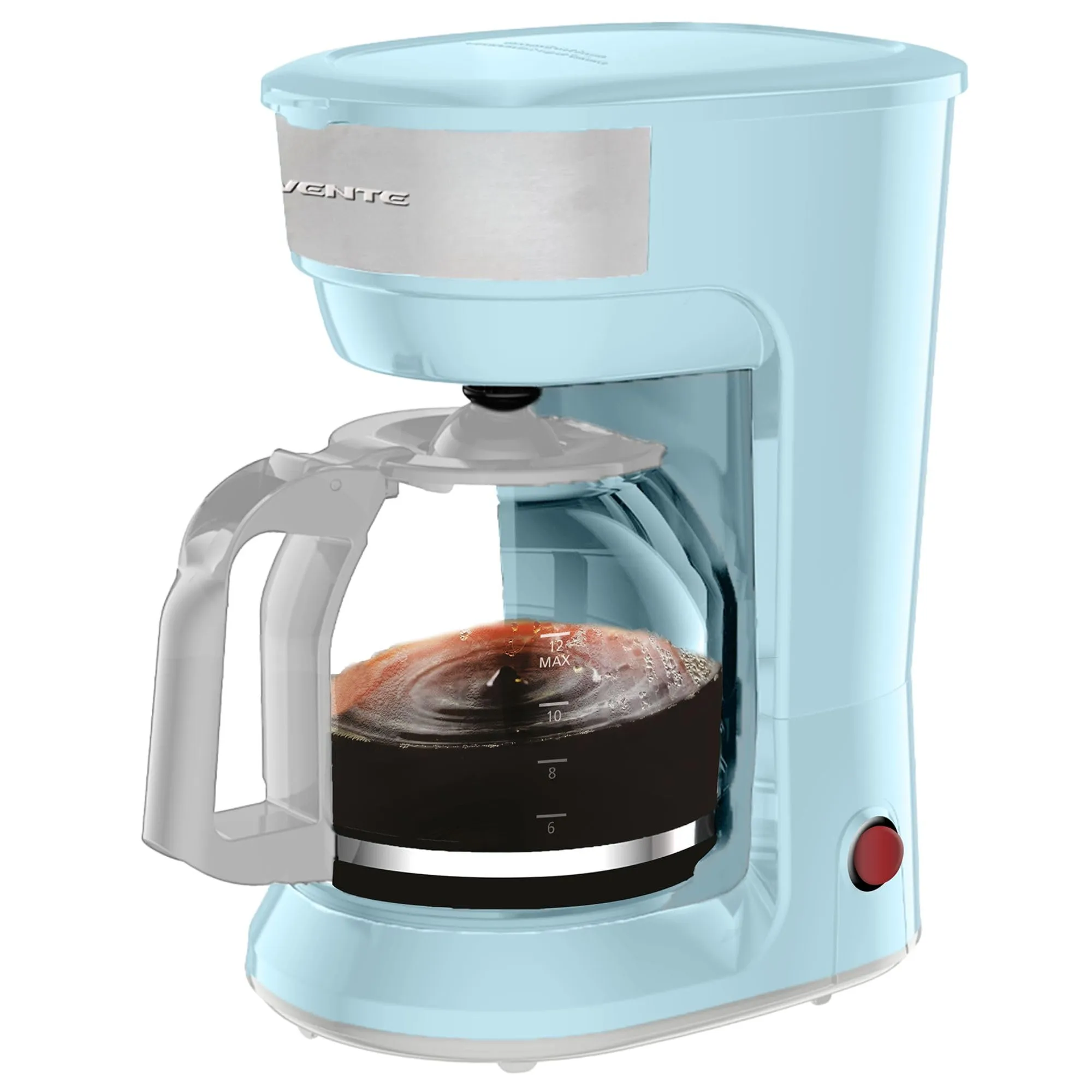 OVENTE 12-Cup Drip Coffee Maker, Borosilicate Glass Carafe, Light Blue, One-Touch Operation