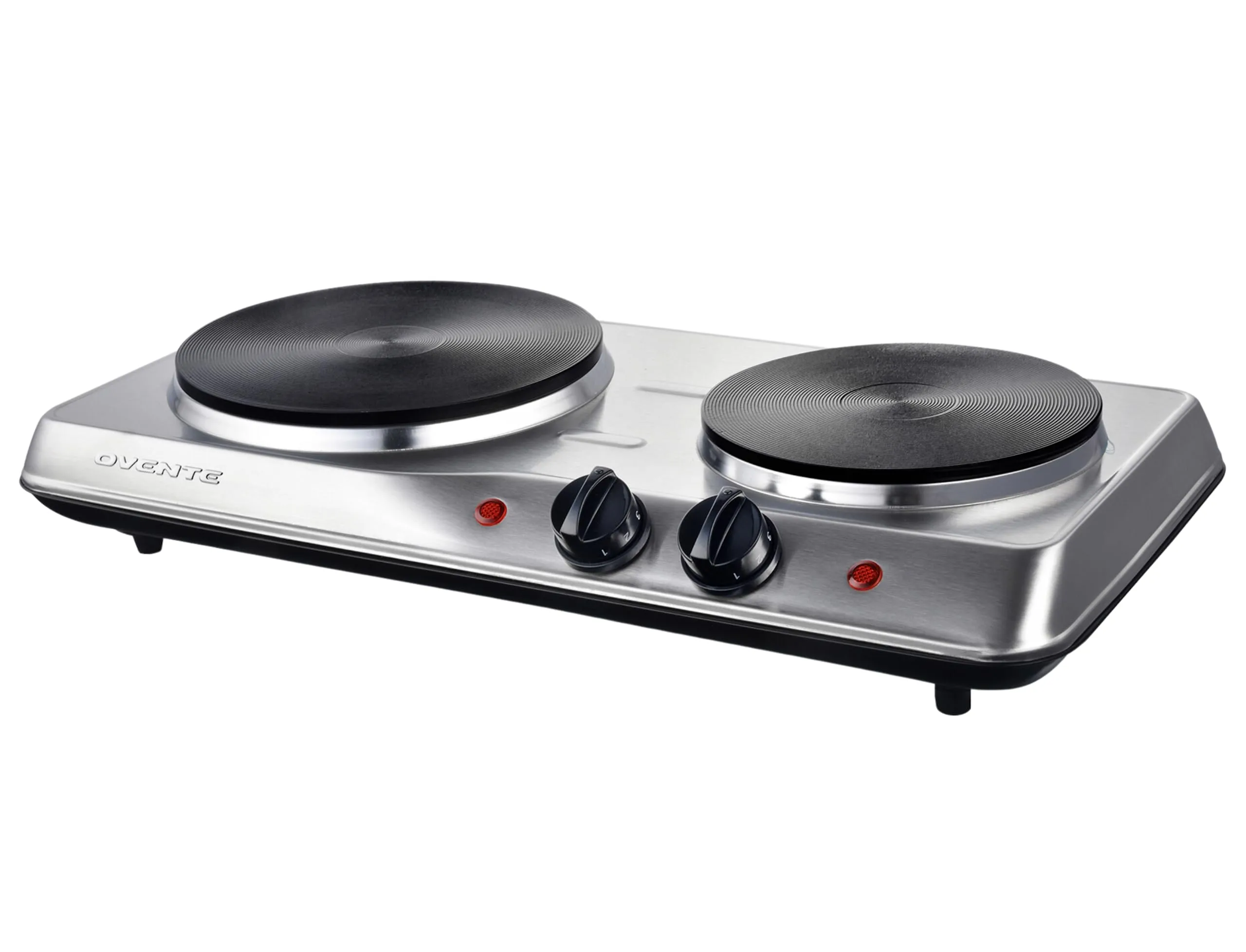 OVENTE 1700W Electric Double Burner Cooktop with 7.25' & 6.10' Cast Iron Plates, Silver