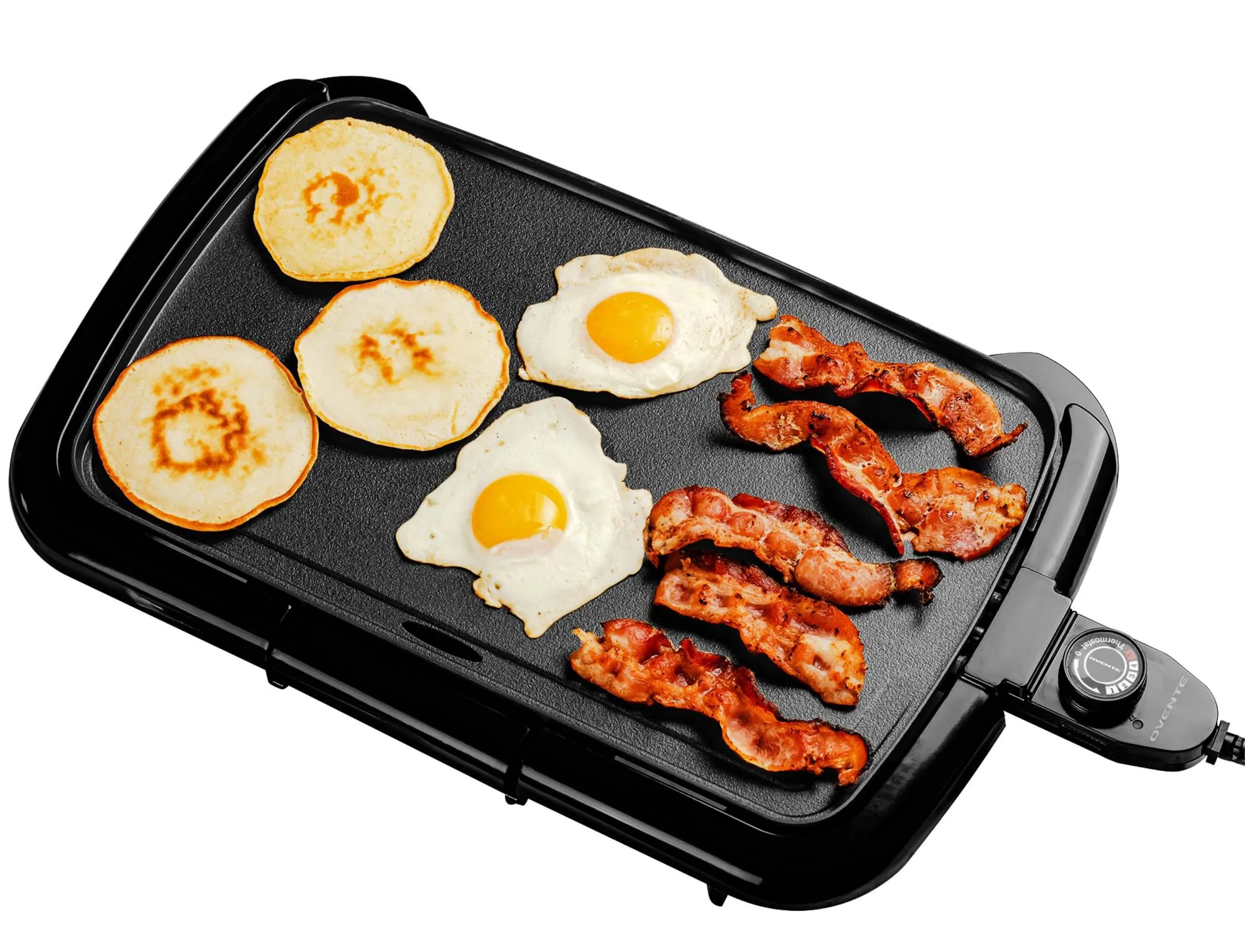 OVENTE Electric Griddle 16x10 Inch Non-Stick Cooking Surface with Adjustable Thermostat, Black