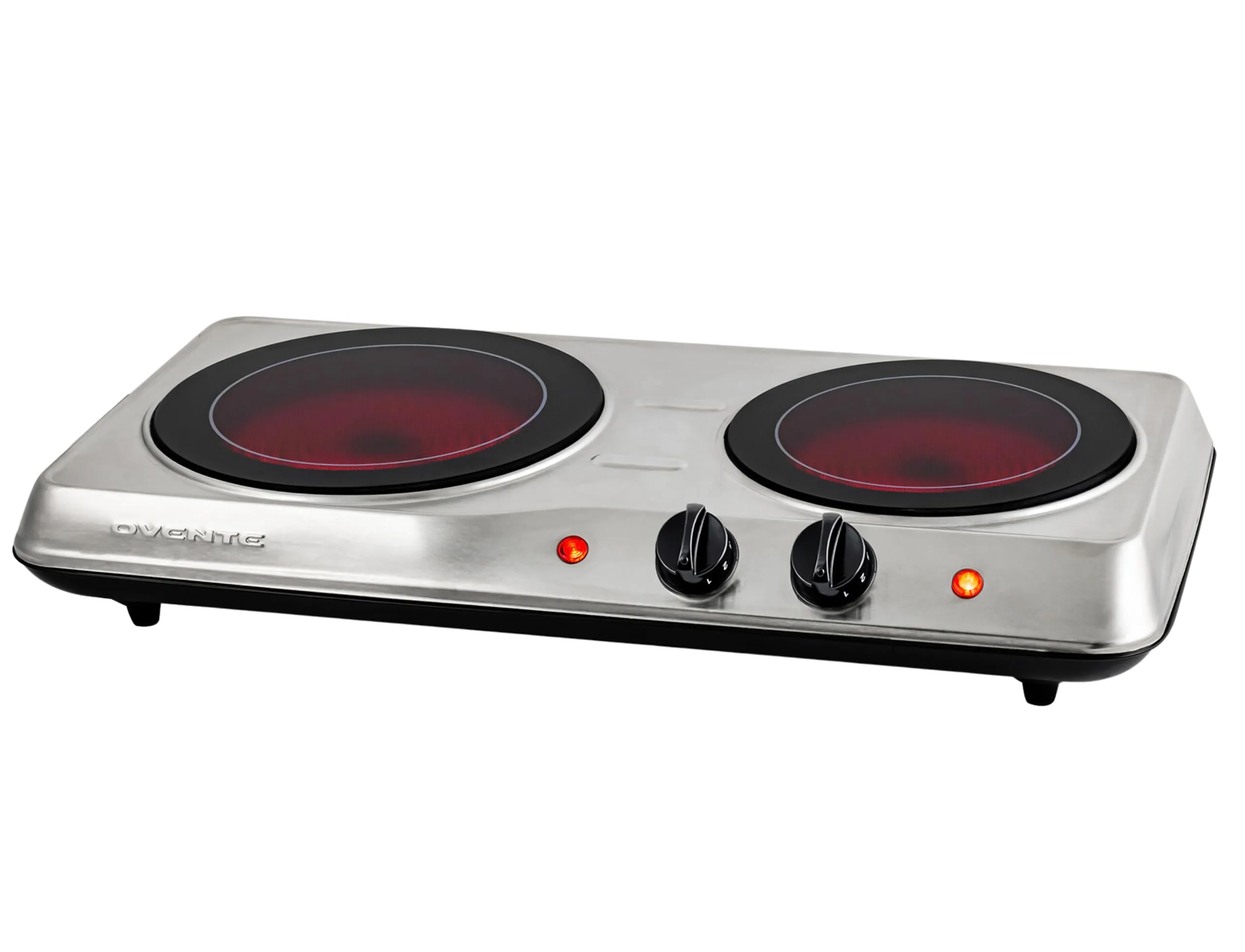 OVENTE Infrared Double Burner, 1700W Electric Hot Plate, 5-Level Temp Control, Silver