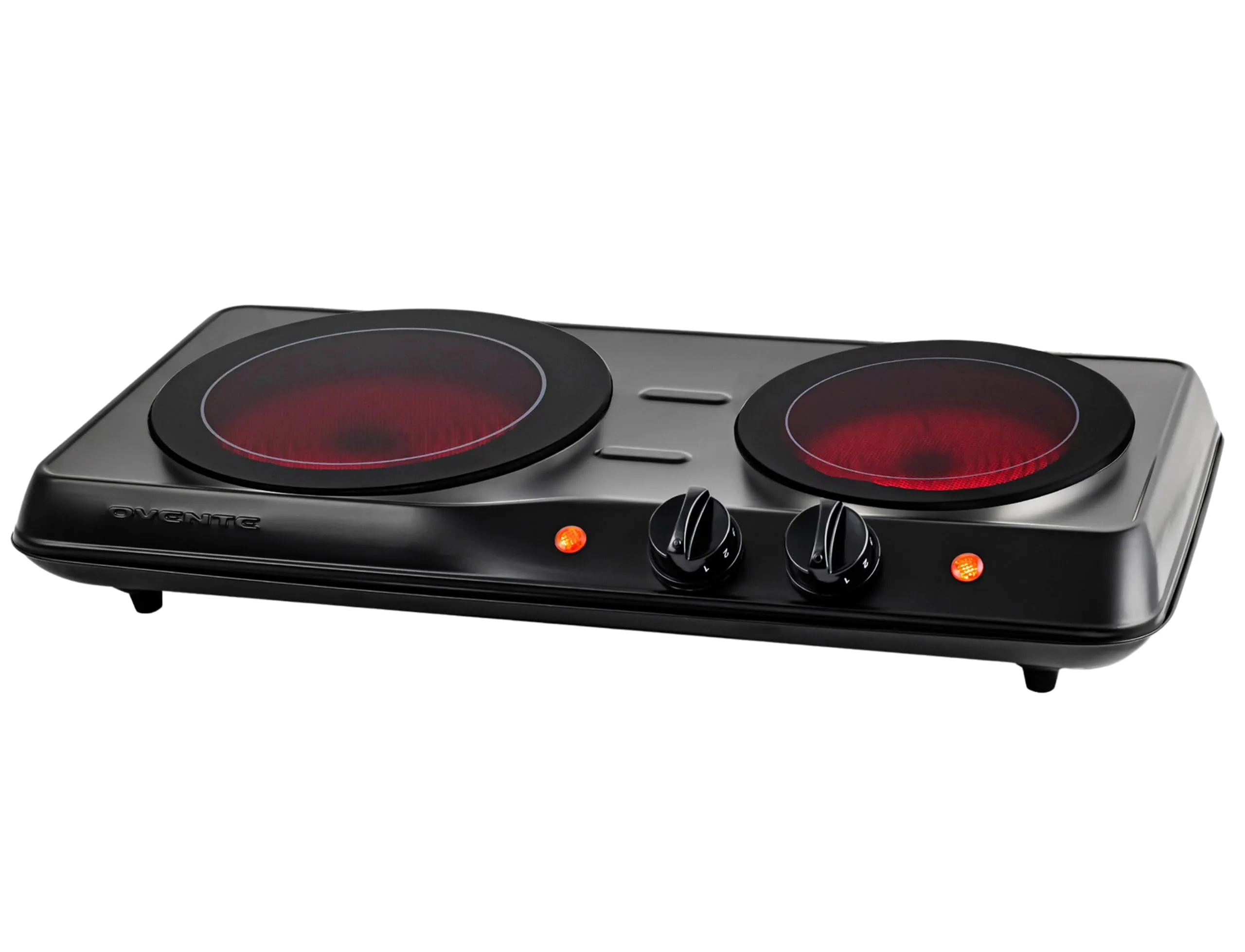 OVENTE Infrared Double Burner, 1700W Electric Hot Plate, 7.75' & 6.75' Cooktop, Black