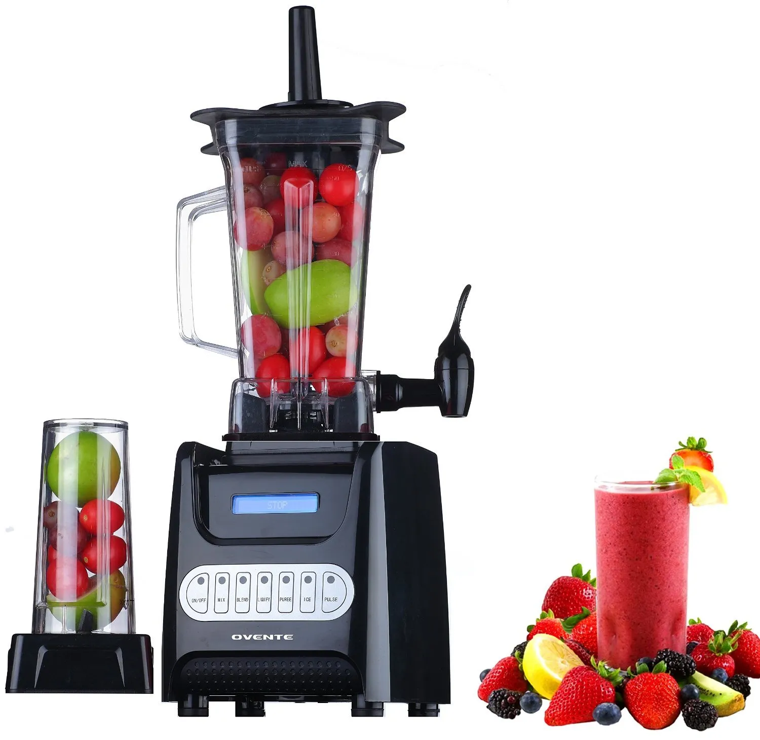 OVENTE Portable Countertop Blender with Dispenser, 1.5L BPA-Free Jar, 1000W Power, Black