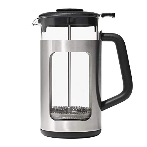 OXO Brew Stainless Steel French Press Coffee Maker 32oz with GroundsLifter Design