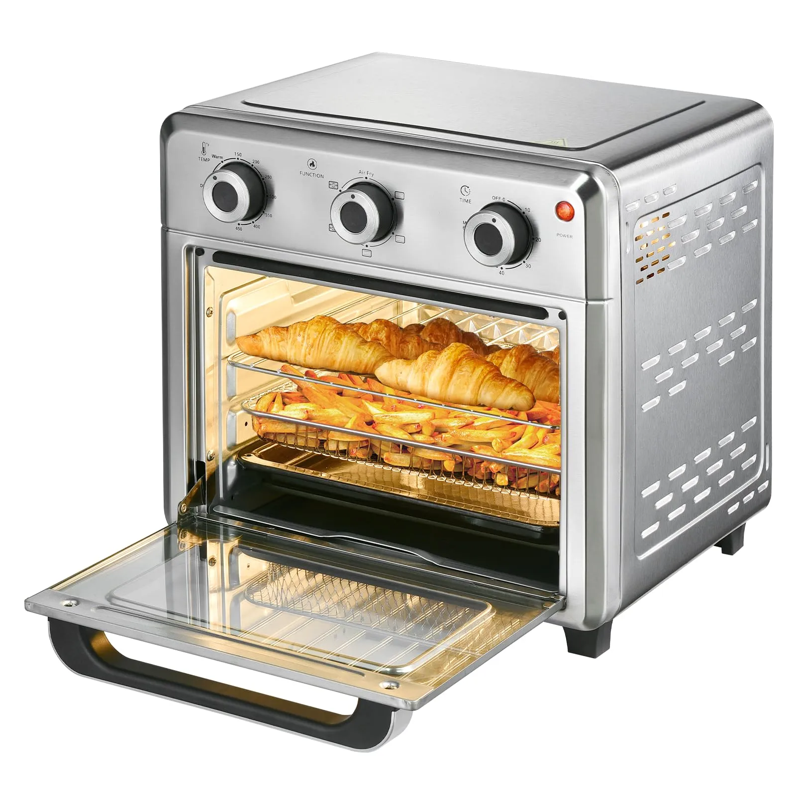 Panana Compact Airfryer Toaster Oven 1400W 21QT, 6-in-1 Functions, Stainless Steel, Silver