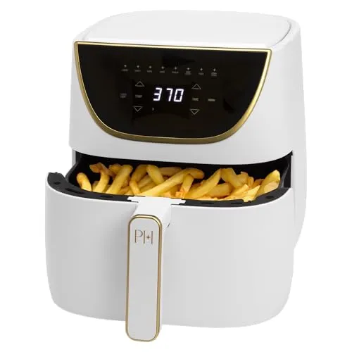 Paris Hilton 6-Quart Air Fryer with Touchscreen Display, 8-in-1 Versatility, Dishwasher Safe, White