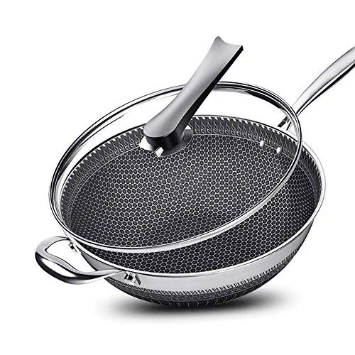 PFOA-Free Non-Stick Frying Pan, Double-Sided Honeycomb Stainless Steel Wok, Durable Cookware