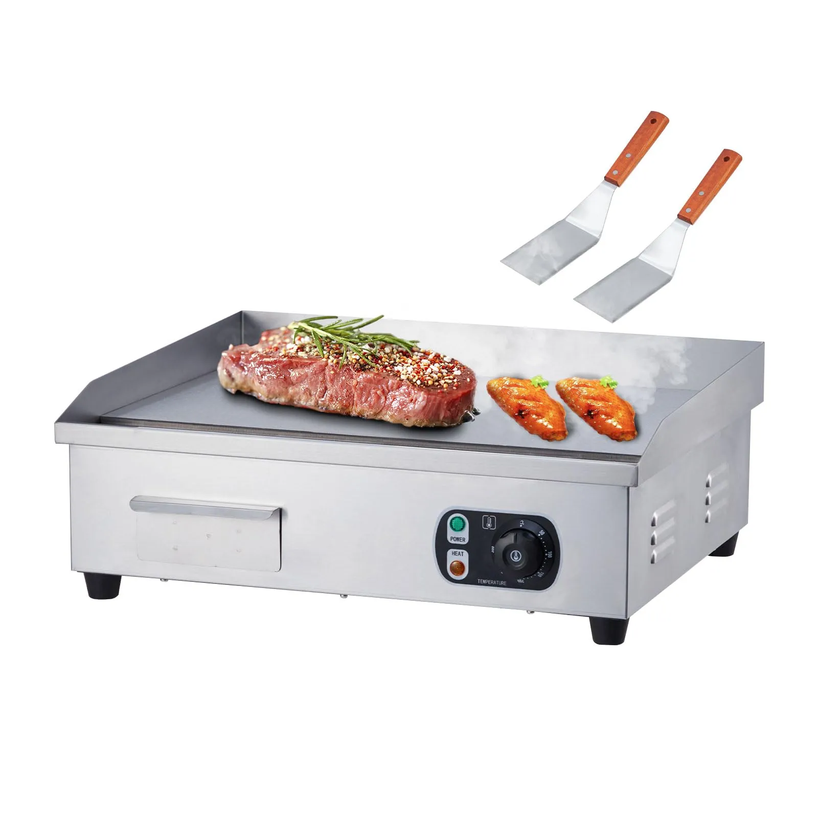 PioneerWorks 21' Commercial Electric Griddle with Temperature Control, Stainless Steel, 1600W