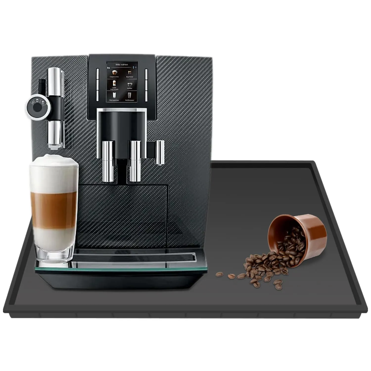 PIVBY Silicone Coffee Machine Mat 18.9x11.8 for Espresso, Black Rubber Base, Multifunctional