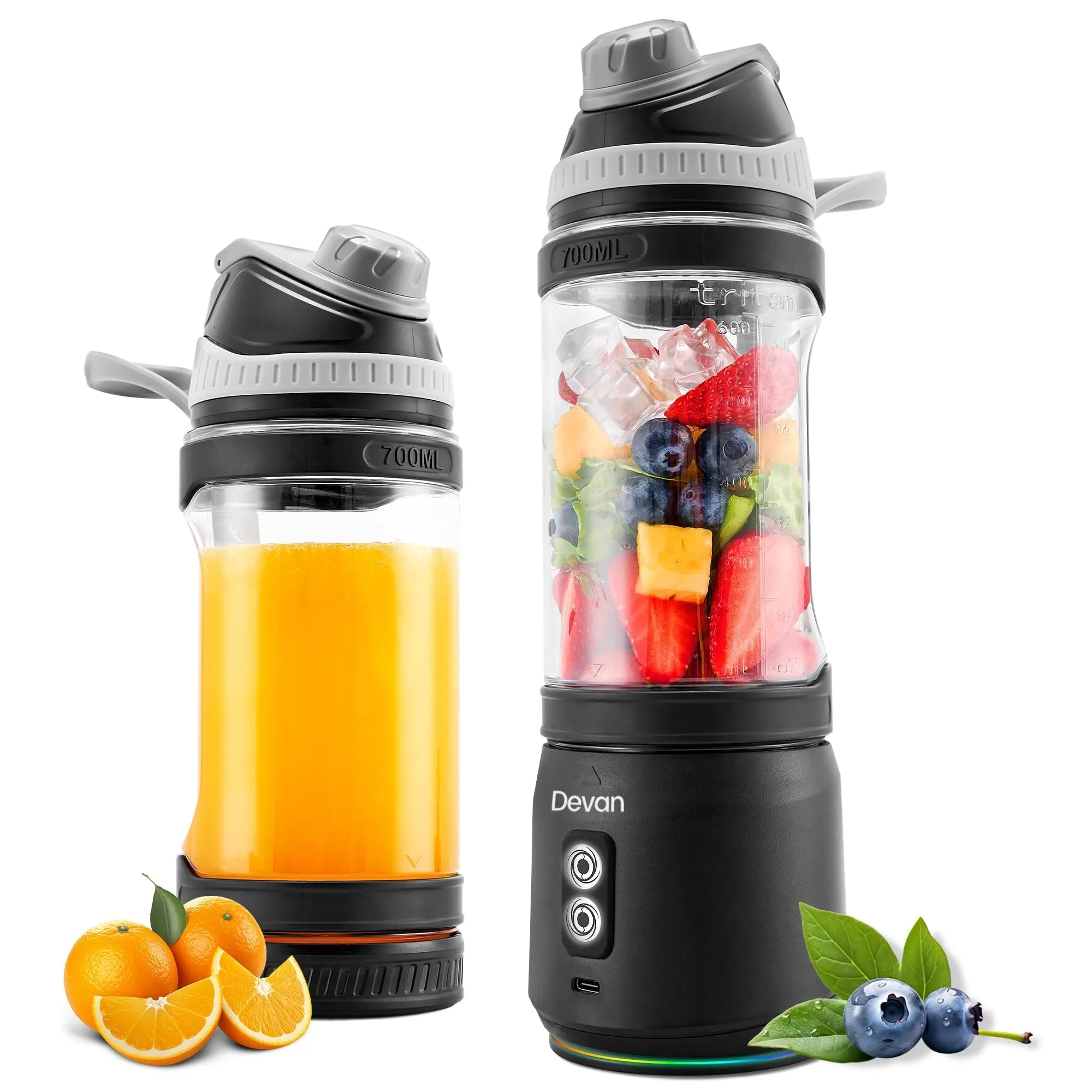 Portable Blender, 300W Anti-Jamming Travel Blender, 24oz USB Rechargeable, BPA Free (Black/Grey)