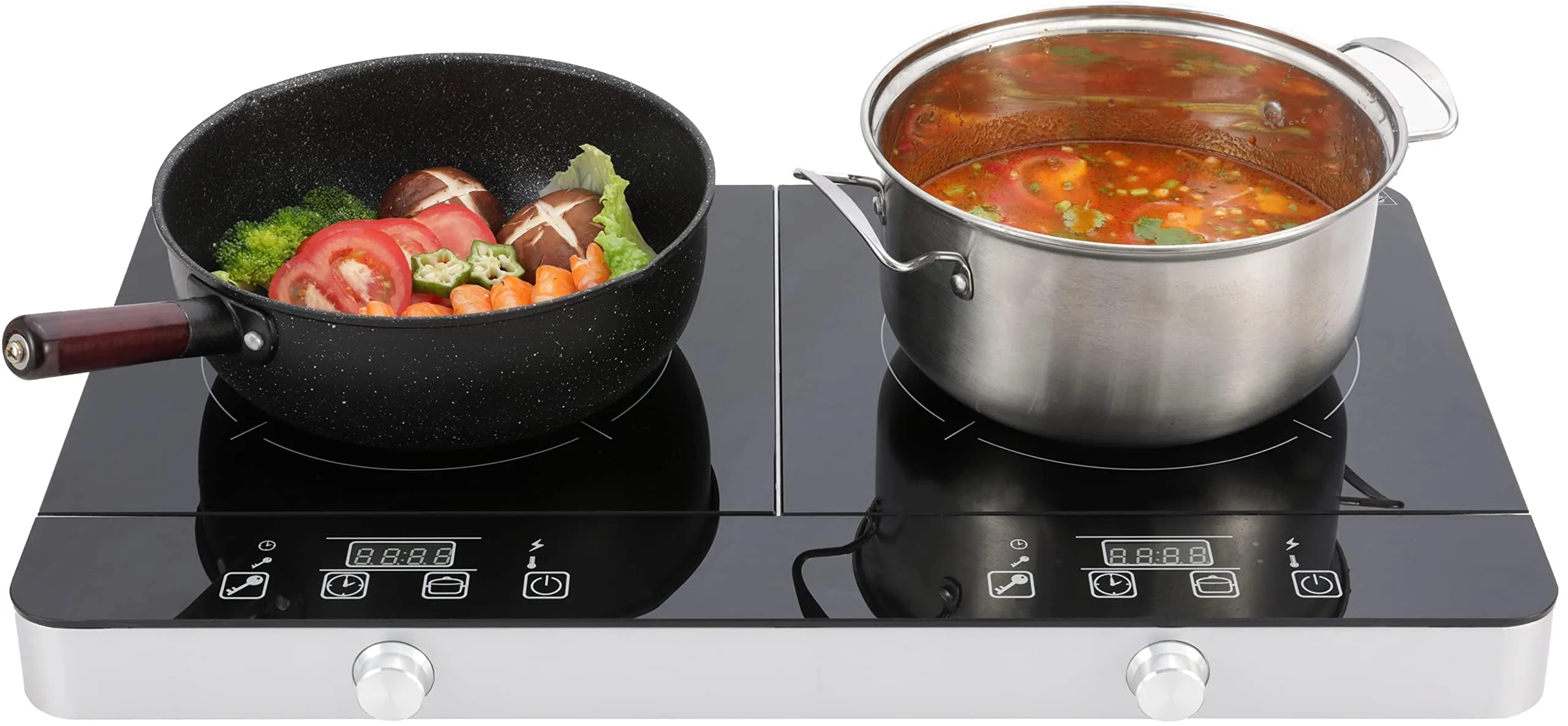 Portable Double Induction Cooktop 1800W, 2 Burner Electric Cooktop with Timer, Black