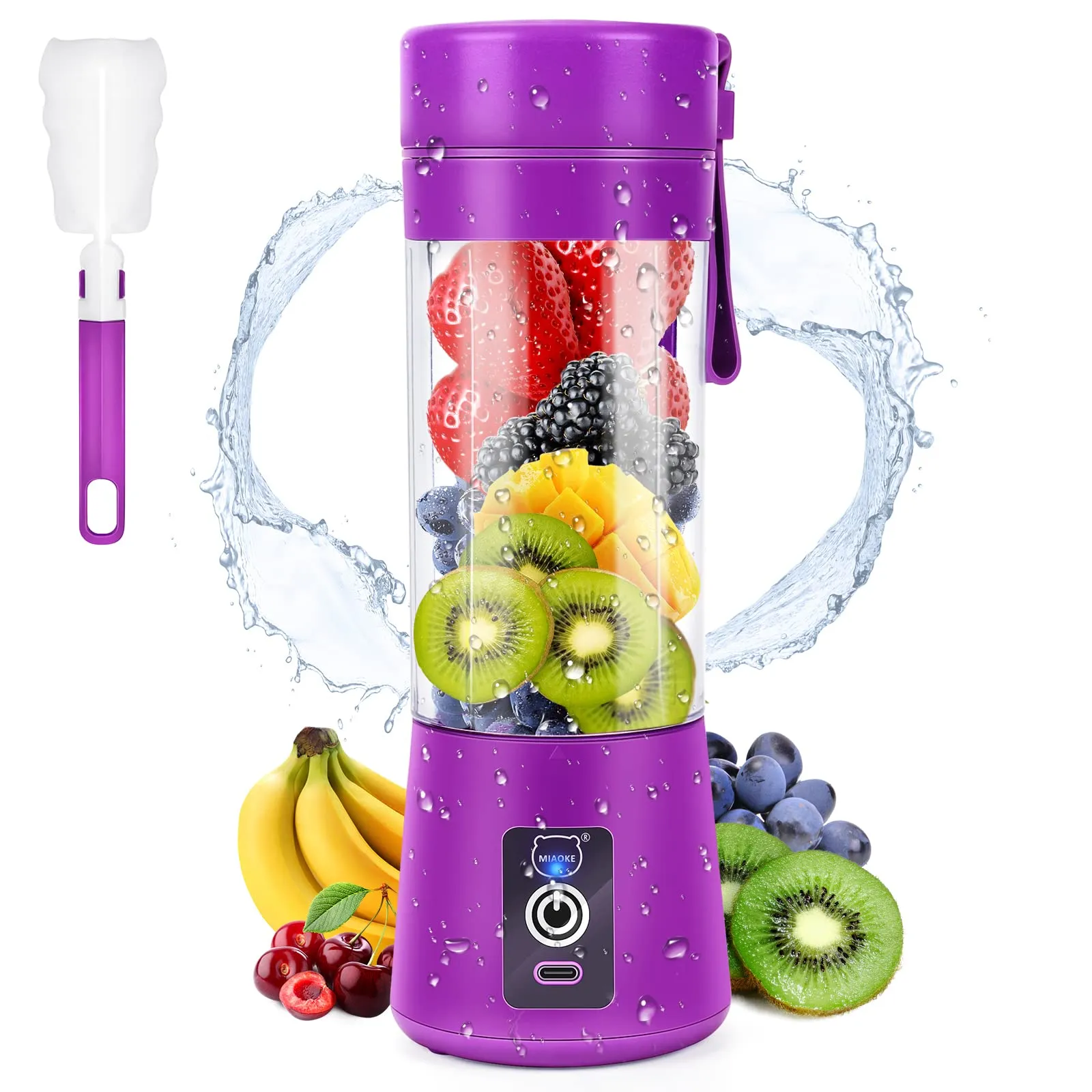 Portable MIAOKE Mini Juice Blender, USB Rechargeable 6-Blade Smoothie Maker, Dark Purple