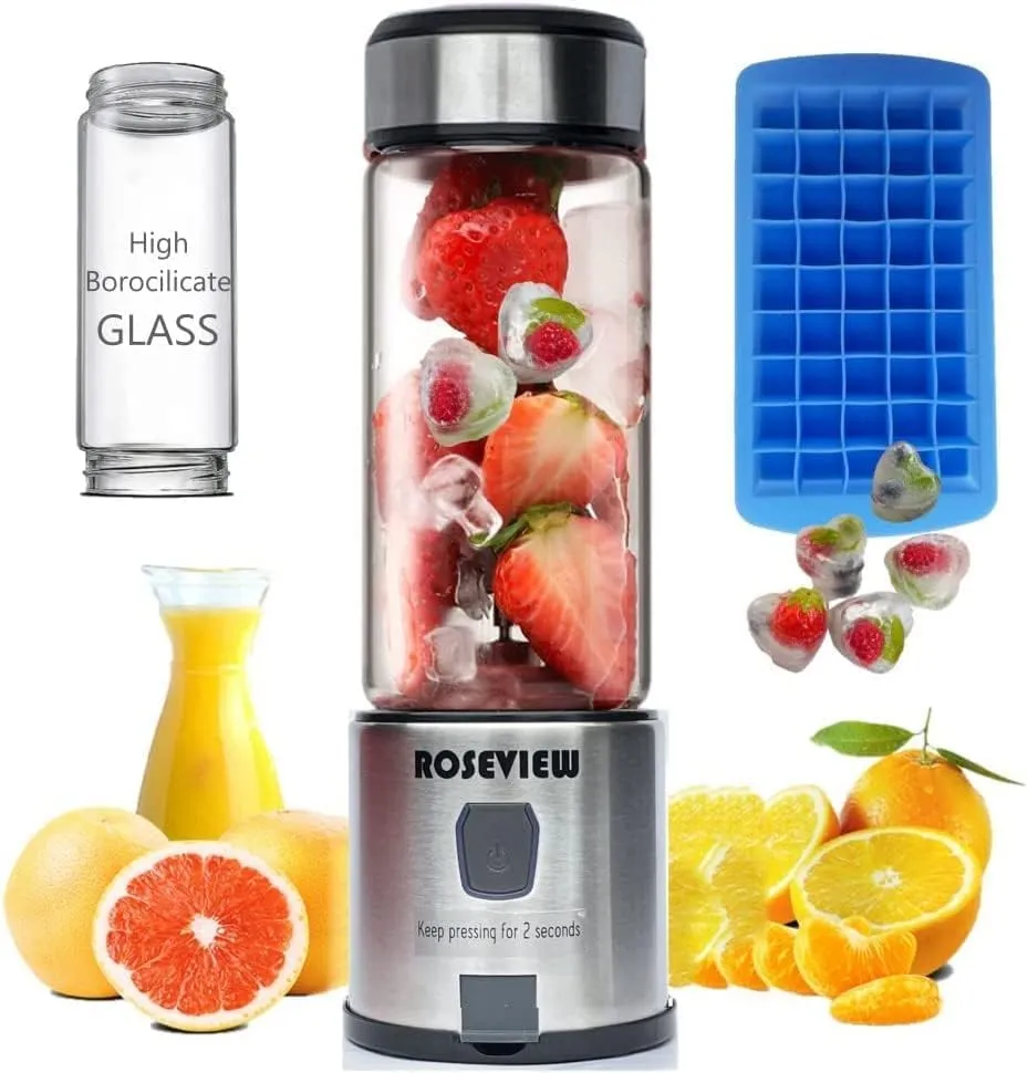 Portable Smoothie Blender Glass Bottle Mini USB Rechargeable 450ml Black Steel Cup