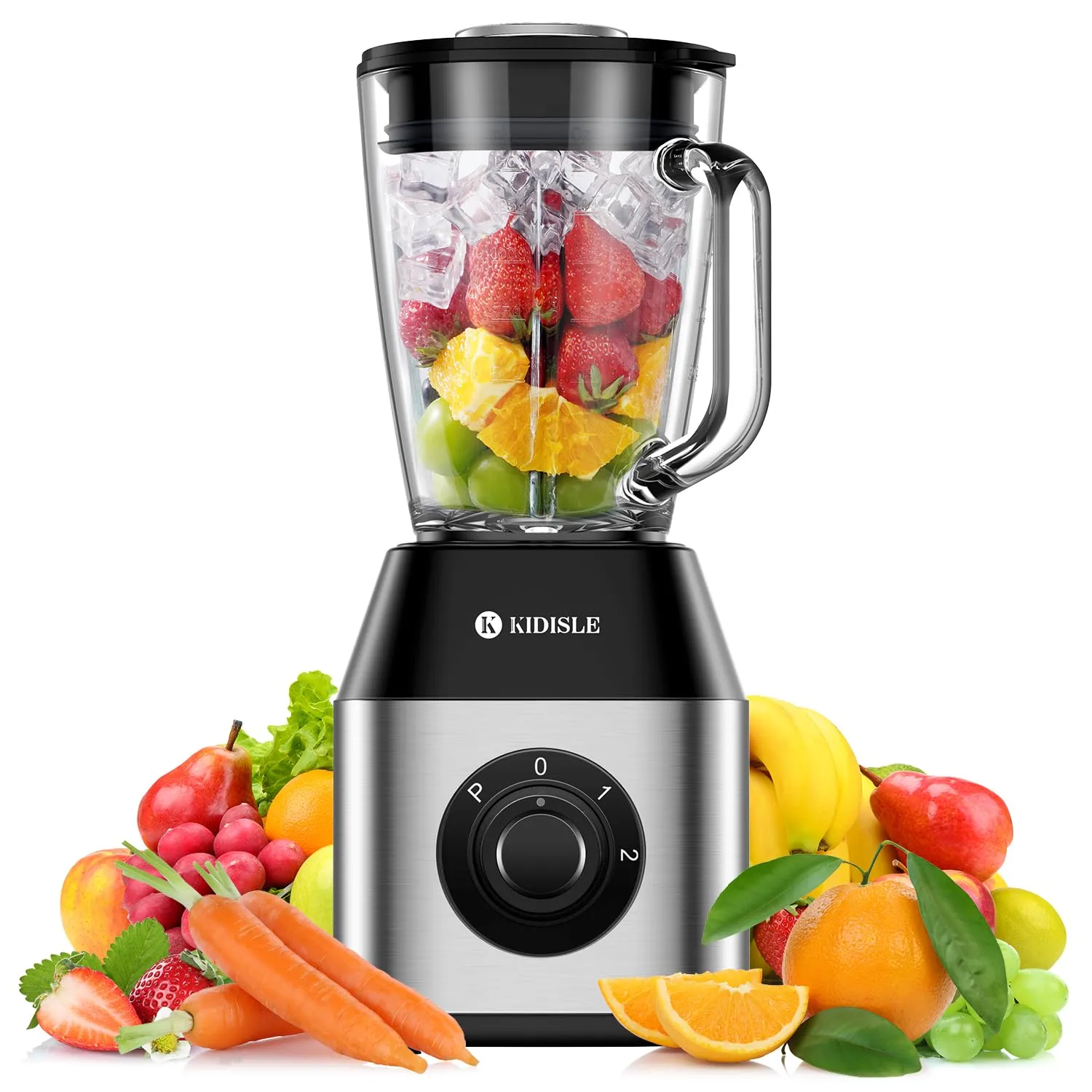 Powerful 1200W Professional Blender with 52oz Glass Jar, Ice Crushing, Smoothies, and Shakes