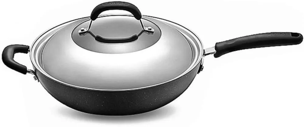 Premium 30cm Non-Stick Wok Pan with Ergonomic Handle & Lid, Stainless Steel Frying Pan