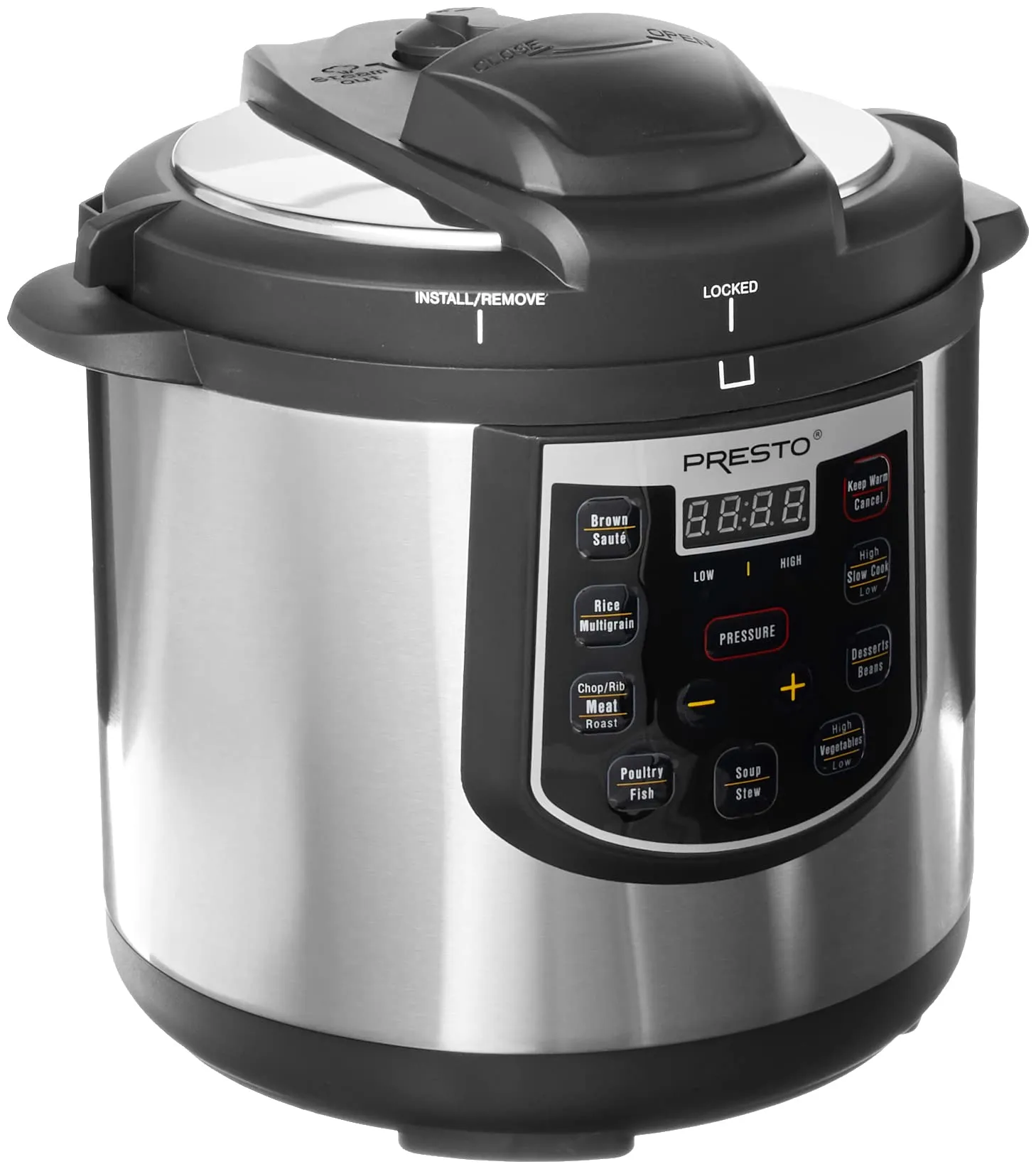 Presto 02141 6-Quart Electric Pressure Cooker, Black & Silver, Stainless Steel, Versatile Cooking