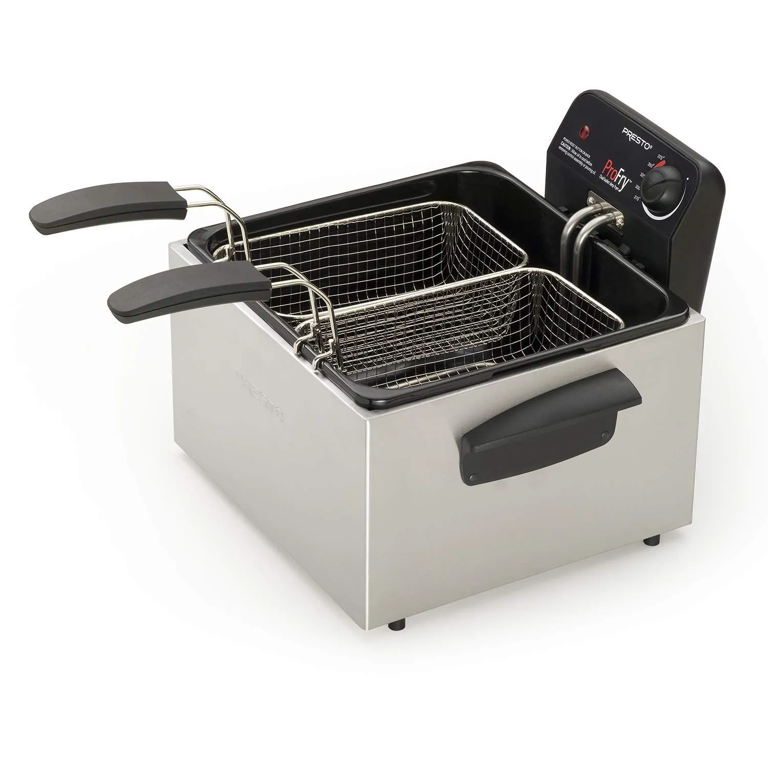 Presto 05466 Stainless Steel Dual Basket Deep Fryer, 12-Cup Capacity, Quick Heating Element