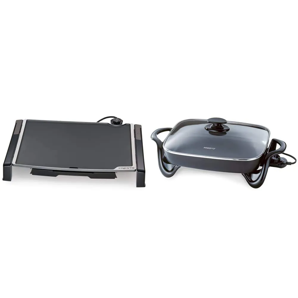 Presto Electric Tilt-N-Fold Griddle 19' & 16' Electric Skillet, Black - Nonstick Cooking Surfaces