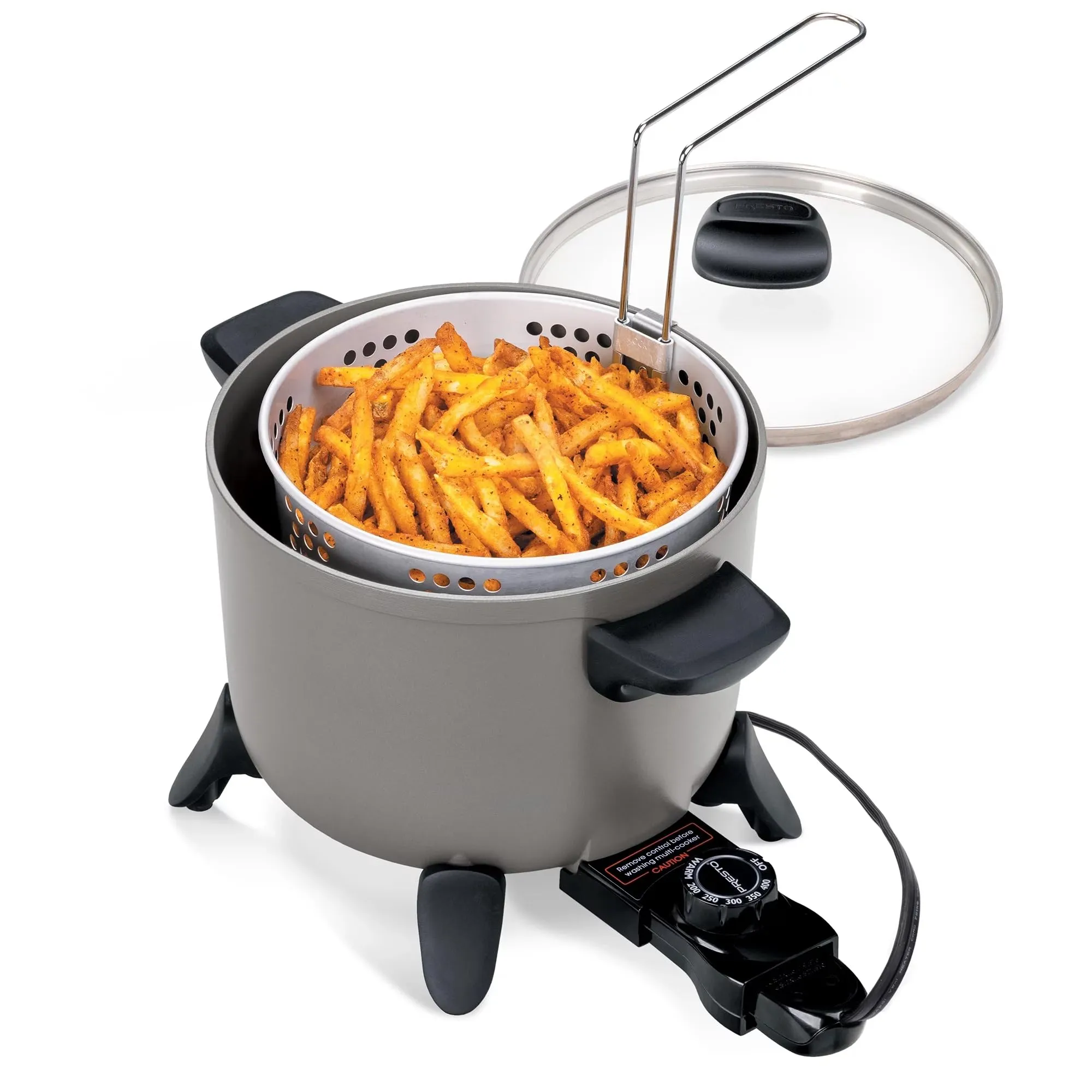 Presto Kitchen Kettle Ceramic Deep Fryer 5-Quart Multi-Cooker, Nonstick & Easy Clean