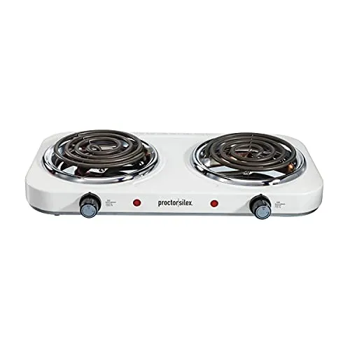 Proctor Silex Electric Double Burner Cooktop, 1700 Watts, Adjustable Temperature, Compact Design