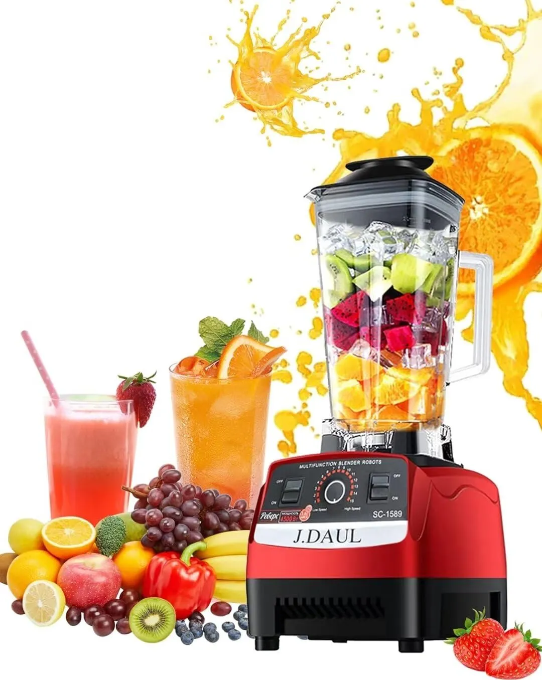 Professional High-Speed Blender 4500W, Stainless Steel Blades, Easy Self-Cleaning, Red