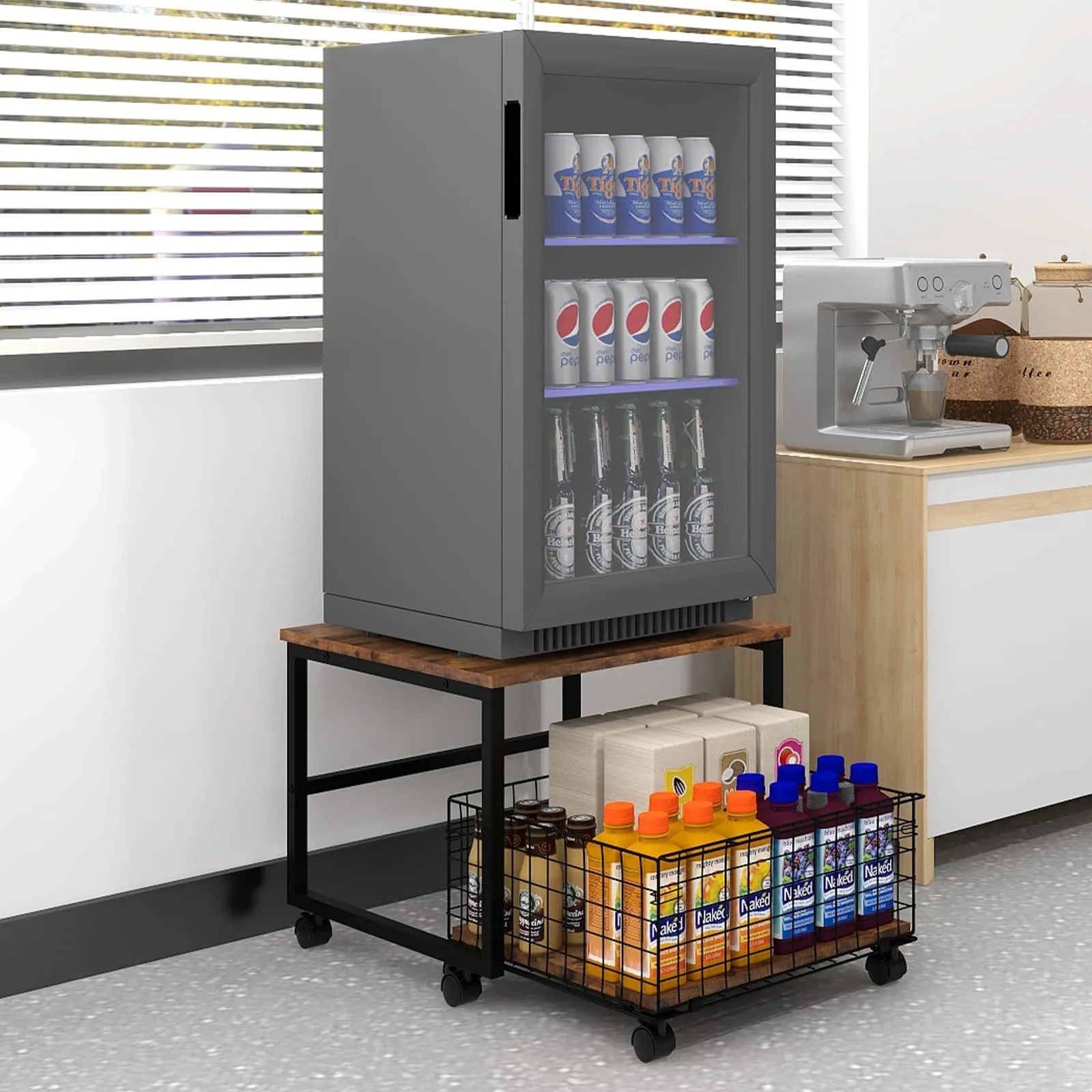 PUNCIA 19.7x19.7in Mobile Mini Fridge Stand with Large Capacity and Lockable Wheels