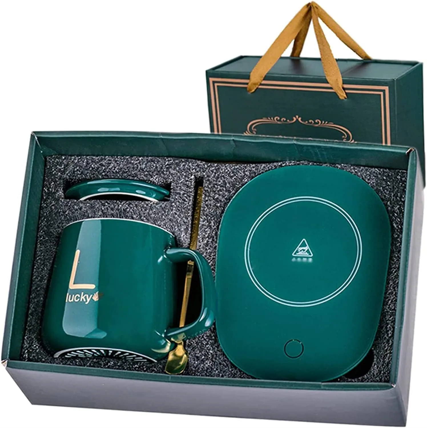 PUPZY Smart Coffee Set with Gravity-Induction Mug & Candle Wax Warmer, 14oz, Green