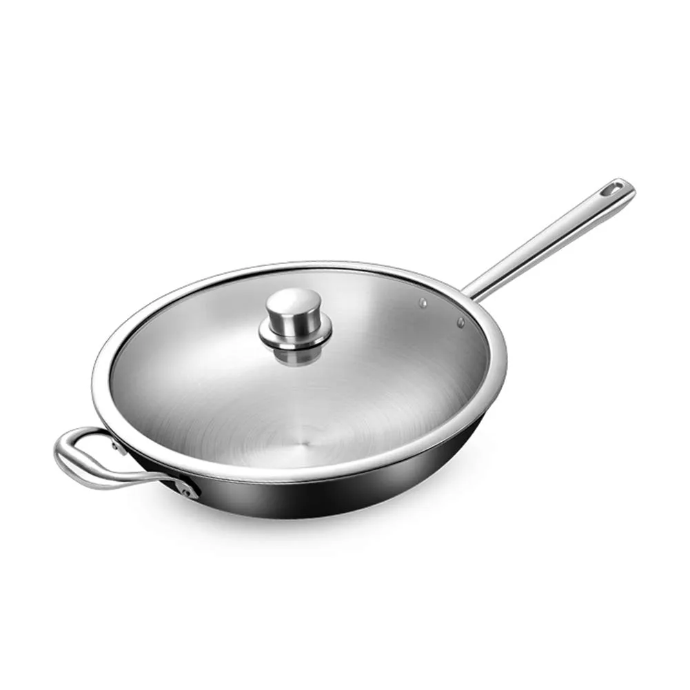 Pure Titanium Double-Layer Wok 32cm - Non-Stick, Lightweight, Rust-Proof, Healthy Cooking Pan