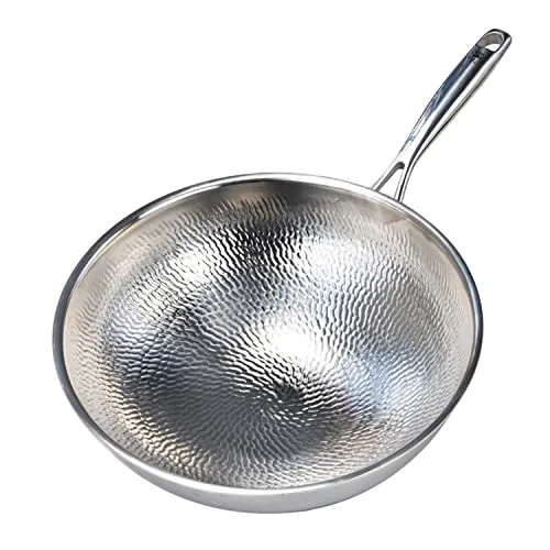 Pure Titanium Wok Non-Stick Handmade Hammer Pattern 30cm/32cm, Low Oil Fume, Safe Cooking