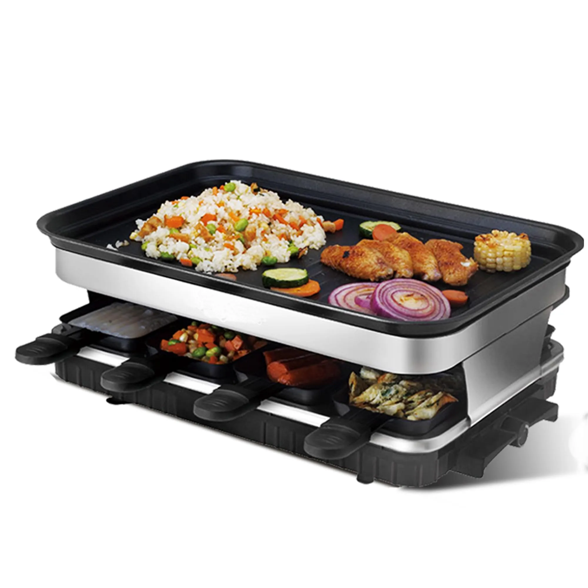 Raclette Grill for 8 People Non-stick with Adjustable Temperature Control, 1500W