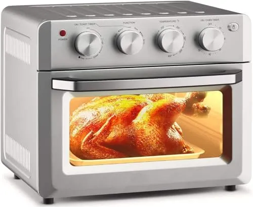 Rainfally 19QT 1550W Air Fryer Toaster Oven Combo, 7-in-1 Functions, Silver, Large Capacity