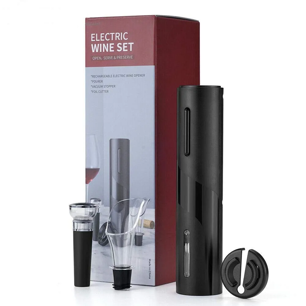 Rechargeable Electric Wine Bottle Opener Set with Drip-Free Pourer, Foil Cutter, Vacuum Stopper