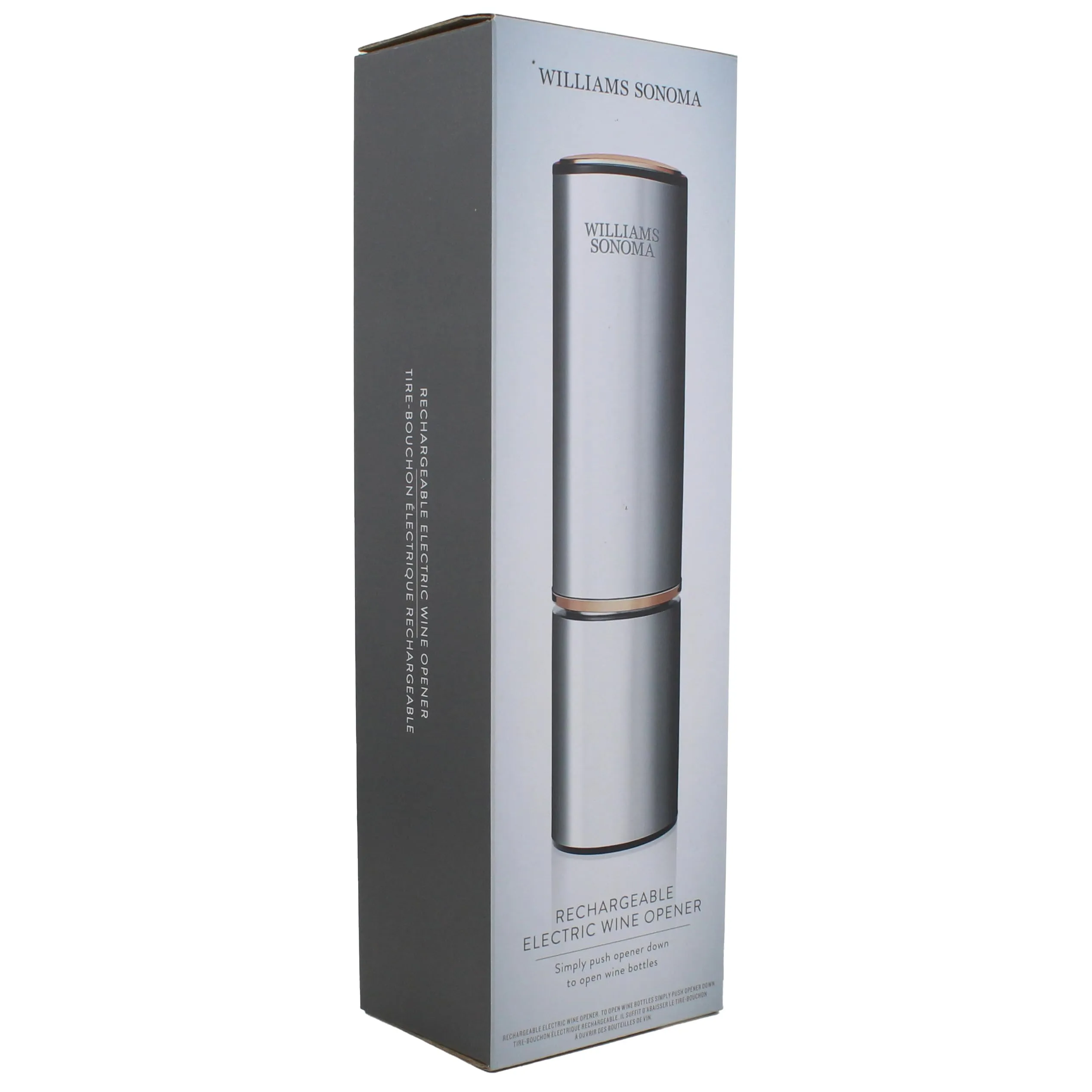 Rechargeable Electric Wine Opener with Polished Stainless Steel Finish and Copper Accents