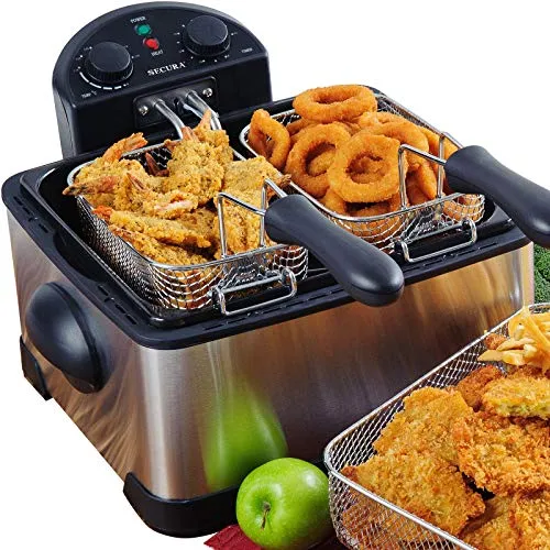 Secura Stainless-Steel Electric Deep Fryer 4L with Triple Basket & Timer, 1700W, Silver