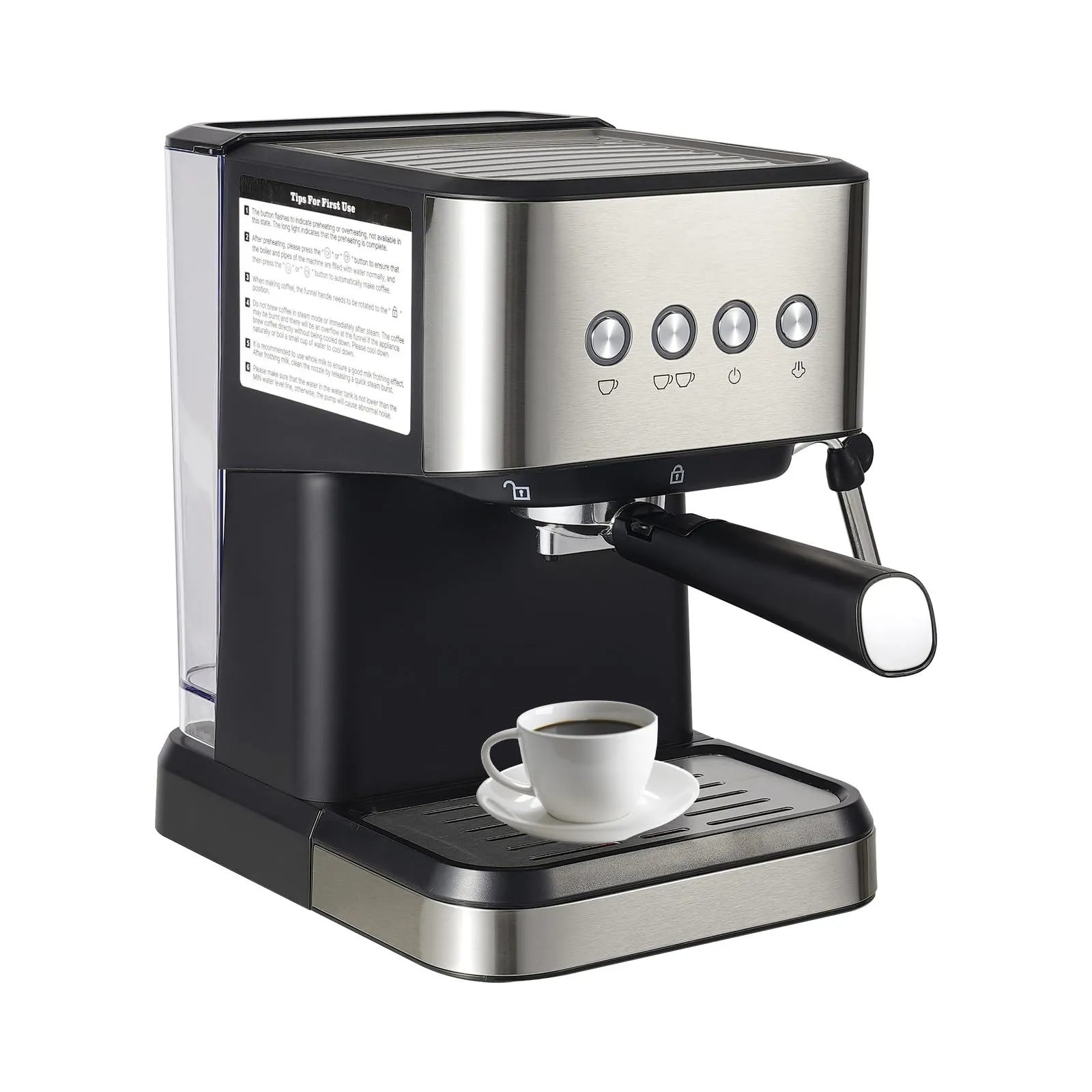 Semi-Automatic Espresso Machine 15-20Bar with Adjustable Steam Nozzle & Cup-Warming for Lattes