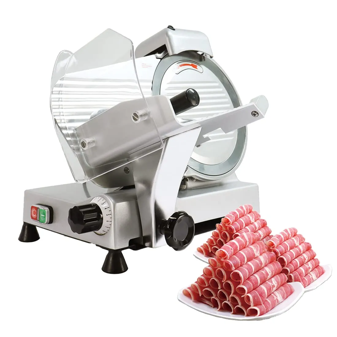 Semi-Automatic Meat Slicer 210W with Adjustable Thickness, 8'' Stainless Steel Blade, Safe Design