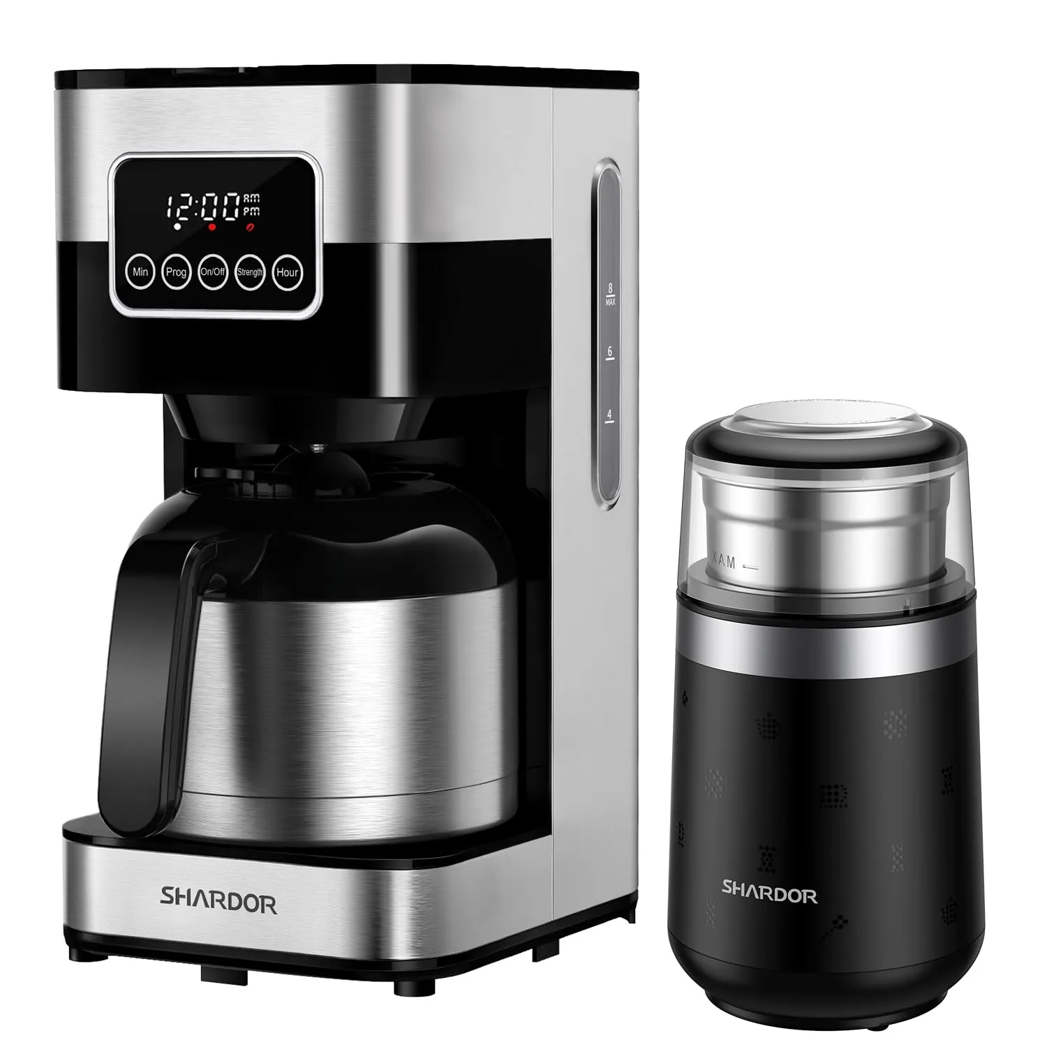 SHARDOR Super Silent Coffee Grinder & Programmable Thermal Coffee Maker - 2.5oz Capacity