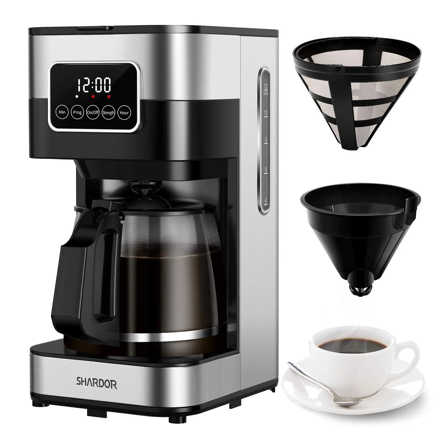 SHARDOR Touch-Screen 10-Cup Programmable Coffee Maker with Glass Carafe, Stainless Steel