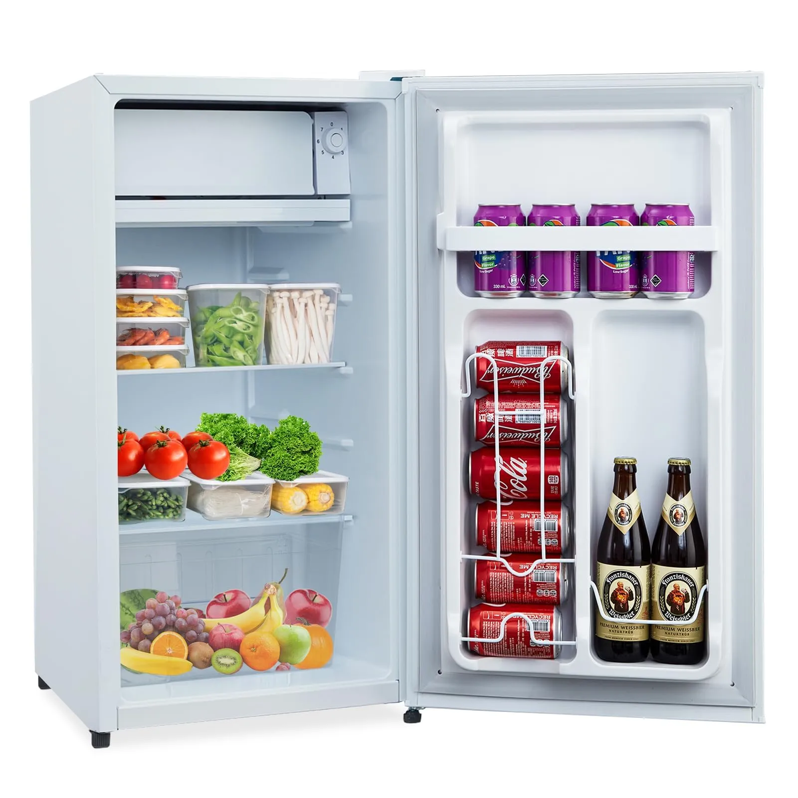 Small Refrigerator with Freezer, 3.2 Cu.Ft. Adjustable Temperature Mini Fridge - Grey