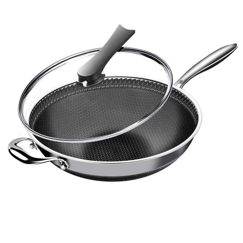 Smokeless 34cm Stainless Steel Wok, Non-Stick, Universal for Gas & Electric Cookers