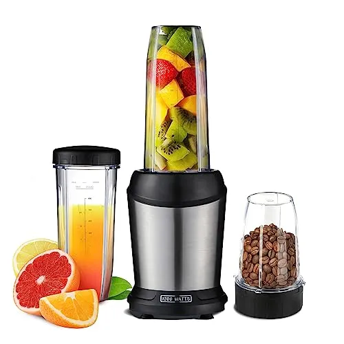 Smoothie Blender 1200W Personal Blender for Shakes & Smoothies with To-Go Cups & Grinder