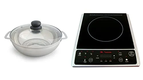 SPT SR-964TS-42BA Induction Cooktop 1300W & Stainless Steel Pot Combo, Black & Silver