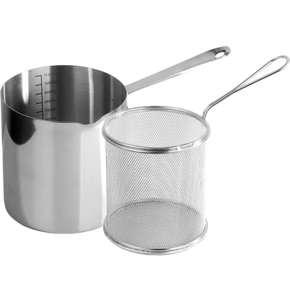 Stainless Steel Fryer Pot & Basket Set - High-Temperature Cooking, Non-Slip Handle, 23.8x12.3cm