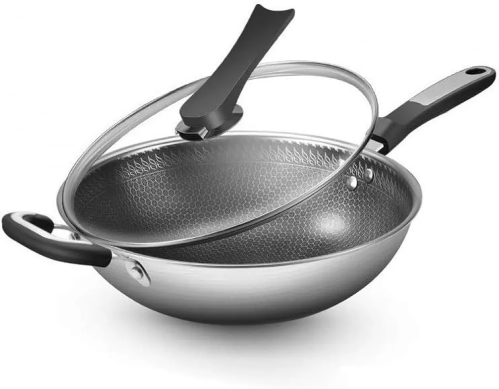 Stainless Steel Honeycomb Wok Non-Stick Pan 32cm for Induction, Gas & Electric Stoves