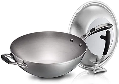 Stainless Steel Wok with Lid, 21.2' Non-Stick Frying Pan, Multi-Purpose Cookware by BanBe