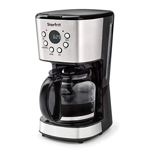 Starfrit 12-Cup Electric Drip Coffee Maker, 1.8L, Black/Silver - Programmable with LCD Display