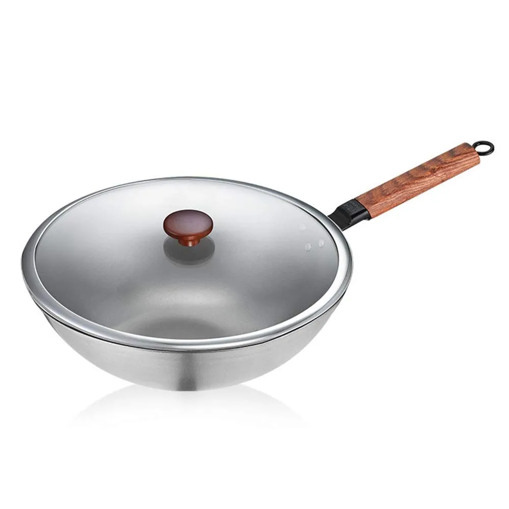 Stir-Fry Pans Composite Titanium Wok with Log Handle, Non-Stick, Iron, 30x10.4cm & 32x10.4cm