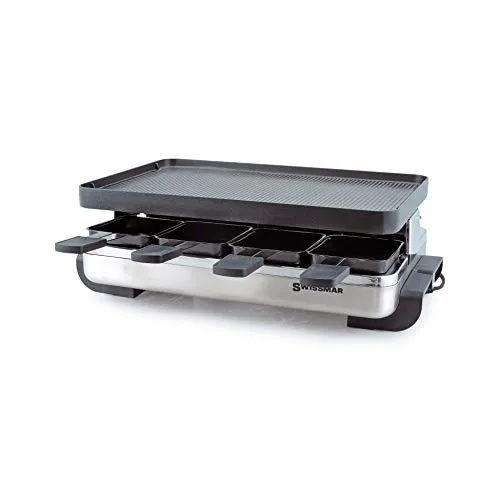 Swissmar KF-77080 8-Person Raclette with Reversible Cast Aluminum Grill Plate – Stainless Steel