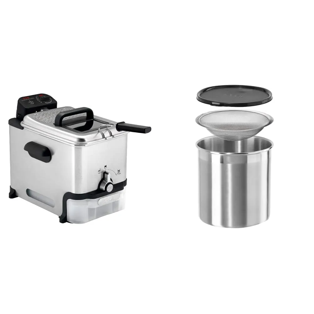 T-fal 2.6-Pound Deep Fryer with Oil Filtration & OGGI 4-Quart Stainless Steel Grease Container