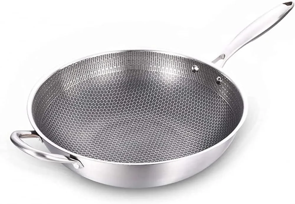 Thick Stainless Steel Wok 36cm - Handmade Non-Stick Gas & Induction Cooker - HESHUYAN