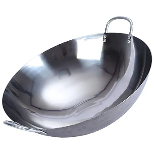 Thickened Double-Ear Stainless Steel Wok 70cm - High Temp Resistant Uncoated Non-Stick Pan